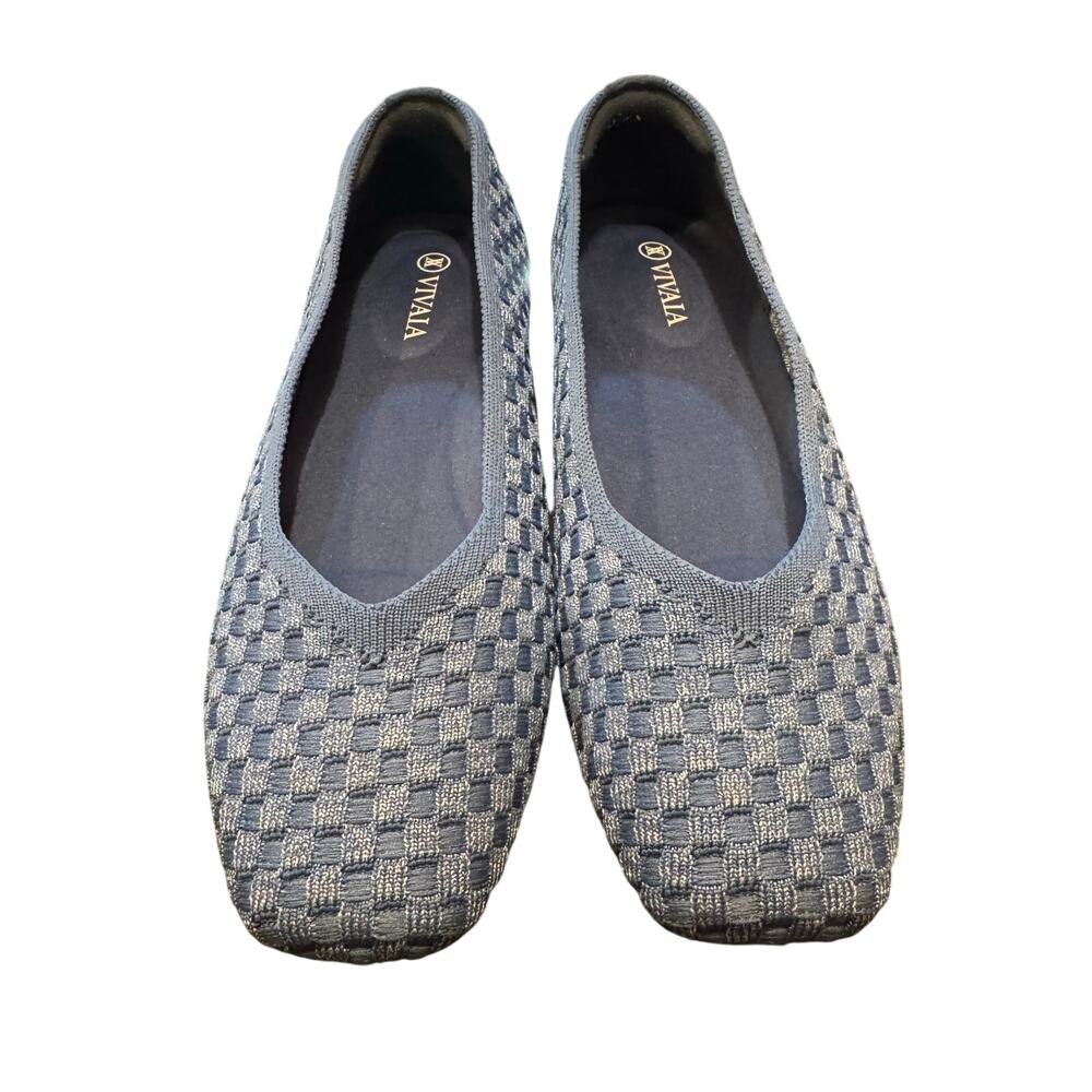 New! Vivaia Margot 2 Tone Blue Square Toe V Cut Ballet Flats 37.5 US 7